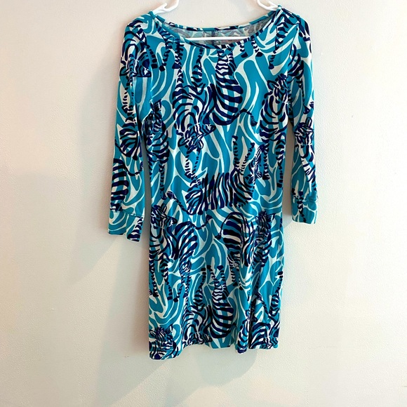 Lilly Pulitzer cotton dress, 3/4 sleeve, Game Zebra print - Picture 1 of 4